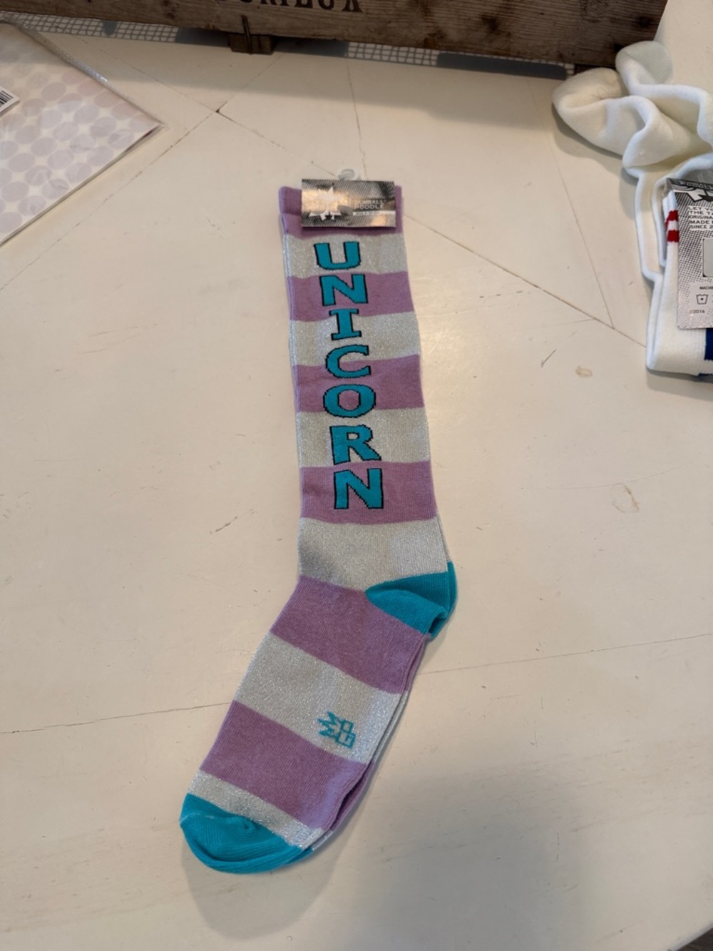 UNICORN Knee-High Socks in Lavender, Cream & Teal